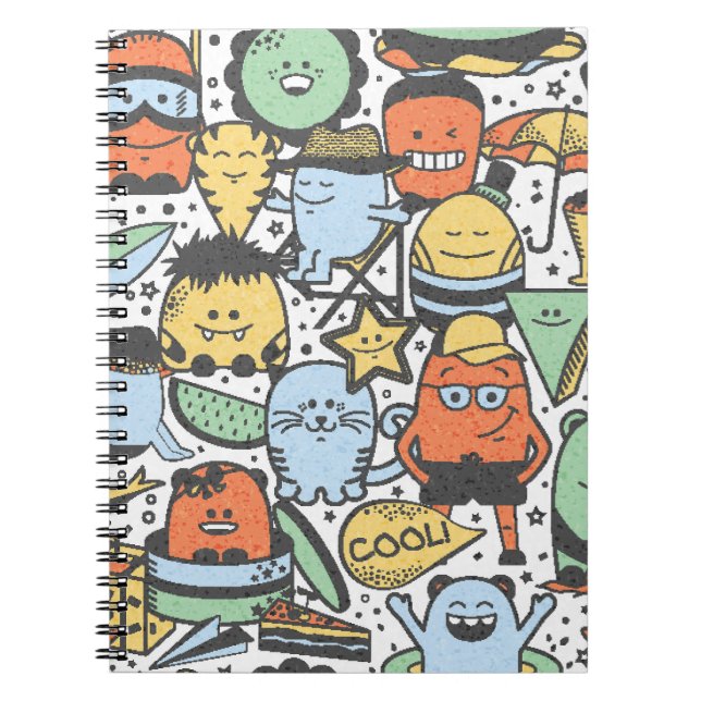 Cuaderno Monstruos de verano, patrón continuo colorido (Frente)