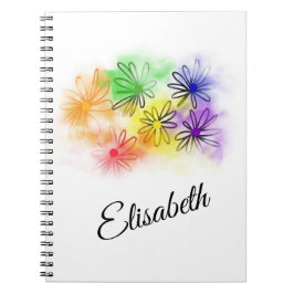 Cuaderno monta flores abstractas arcoiris y tu nombre