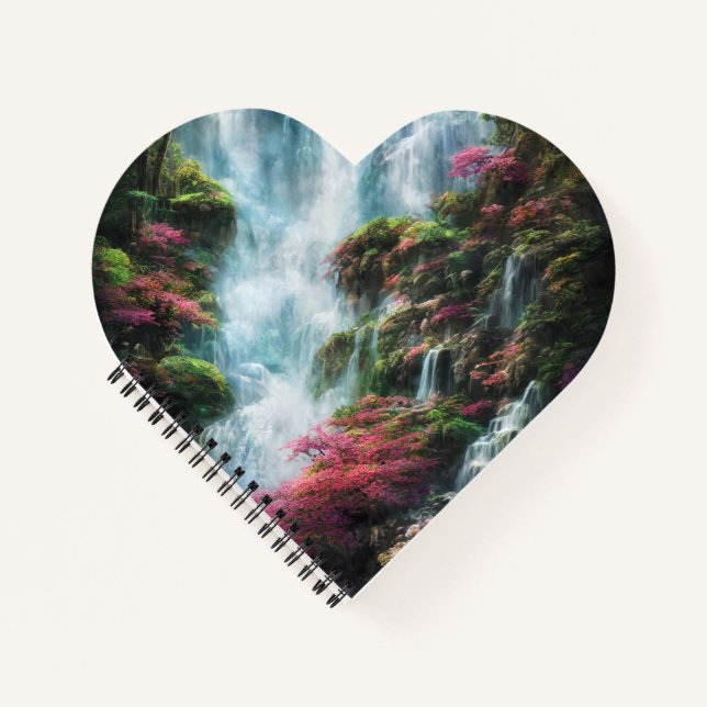 Cuaderno Montaña de cascada de agua de primavera Flores ros (Anverso)
