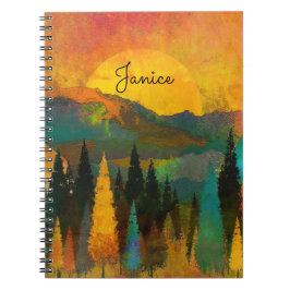Cuaderno Montaña Sunshine Nombre Personalizado Oro Verde Az