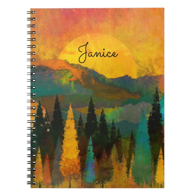 Cuaderno Montaña Sunshine Nombre Personalizado Oro Verde Az (Frente)