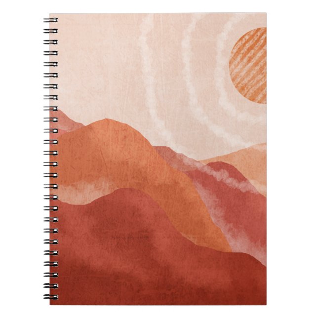 Cuaderno Montañas Boho terracota, poster abstracto. (Frente)