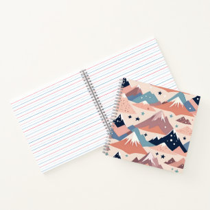 Cuaderno Montañas nevadas y patrón de estrellas rosadas lin