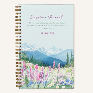 Cuaderno Montañas y prados de las Escrituras Azul y Púrpura