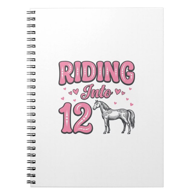 Cuaderno Montando en Cumpleaños de 12 Caballos Diseño Vecto (Frente)
