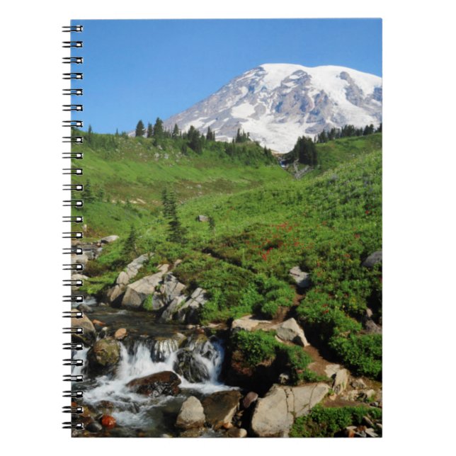 Cuaderno Monte Rainier, cascada, cubierto de nieve (Frente)