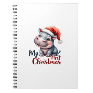 Cuaderno Moo Deng Baby Hippo Mi primera fiesta navideña