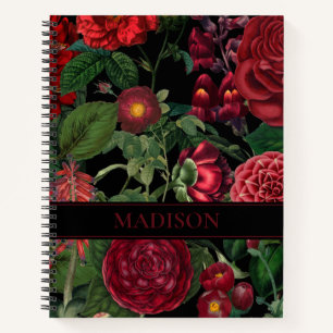 Cuaderno Moody Florals Monograma negro y borgoña