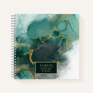 Cuaderno Moody Ink Emerald Gold Abstract ID988