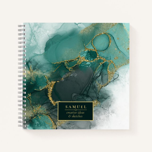 Cuaderno Moody Ink Emerald Gold Abstract ID988 (Anverso)