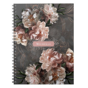 Cuaderno Moody Pink Flowers Vintage Swirls Elegant Personal
