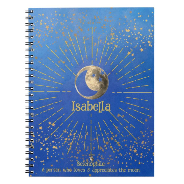 Cuaderno Moon Stars Blue Love Galaxy Sky Monograma (Frente)