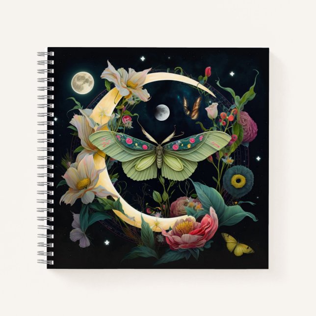 Cuaderno Moon y flores de la luna de miel de estilo bohemio (Anverso)