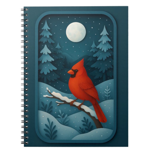 Cuaderno Moonlit Cardinal in Winter Forest (Frente)