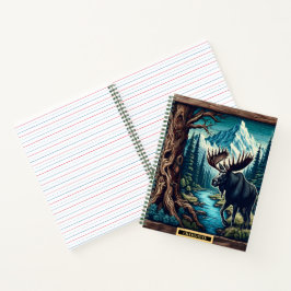 Cuaderno Moose camina por un tranquilo arroyo montañoso