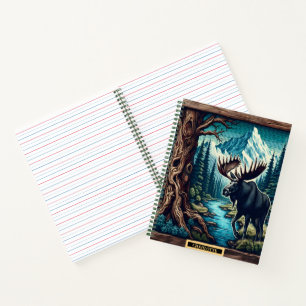 Cuaderno Moose camina por un tranquilo arroyo montañoso