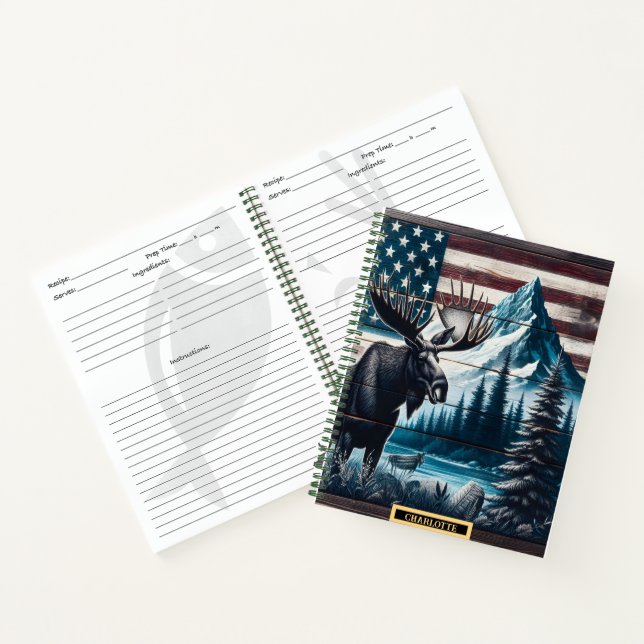 Cuaderno Moose con montañas y fondo de bandera (Interior)
