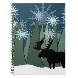 Cuaderno Moose en el bosque de copos de nieve