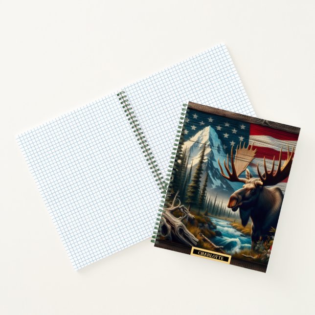 Cuaderno Moose por río de montaña con bandera (Interior)