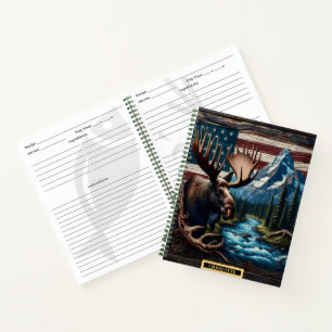 Cuaderno Moose por un río tranquilo y montañas