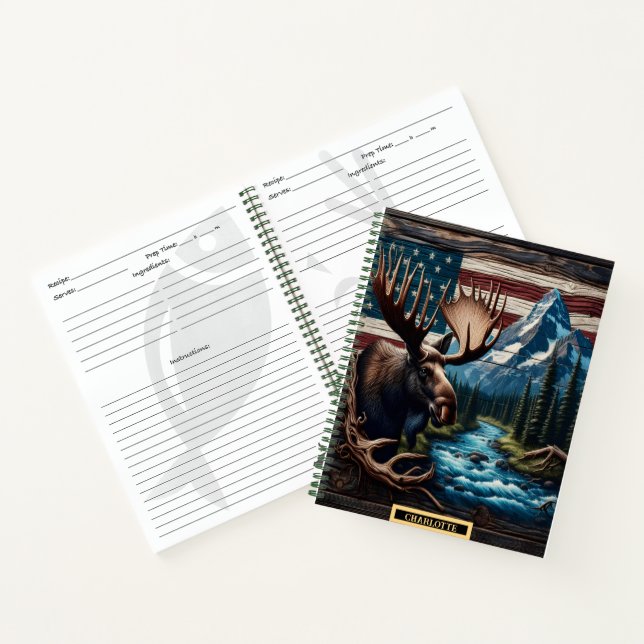 Cuaderno Moose por un río tranquilo y montañas (Interior)