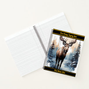 Cuaderno Moose recorriendo un bosque de invierno tranquilo