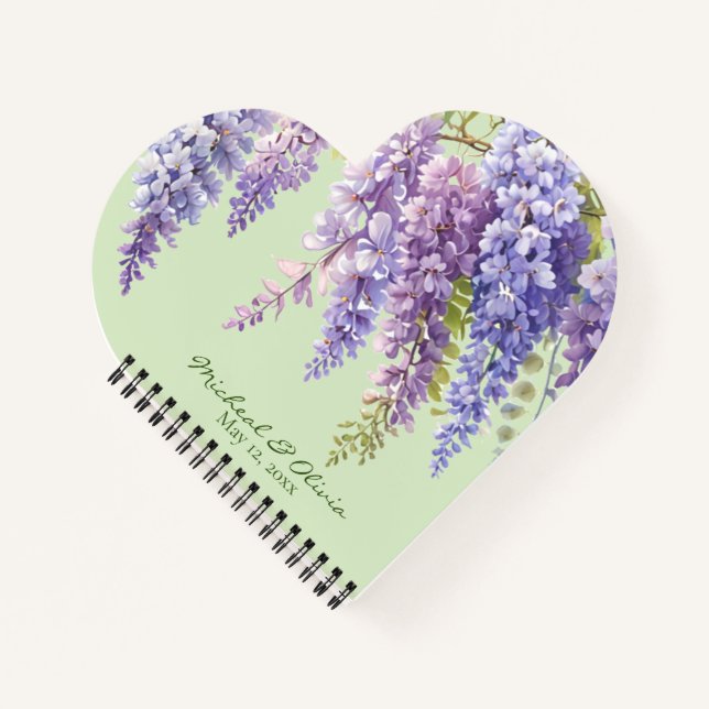 Cuaderno Morado acuarela glicinia floral lilac botánico (Anverso)