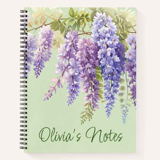 Cuaderno Morado acuarela glicinia floral lilac botánico (Anverso)