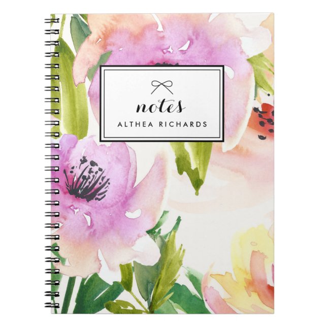 Cuaderno Morado acuarela Lilies Floral Personalizado (Frente)
