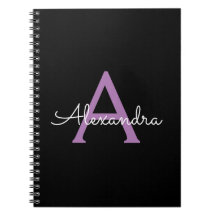Morado Black Script Girly Monograma Nombre