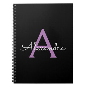Cuaderno Morado Black Script Girly Monograma Nombre