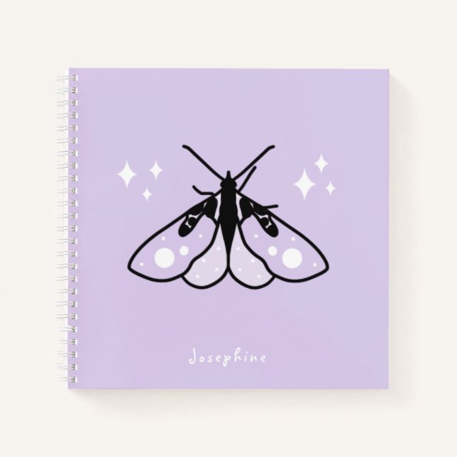 Cuaderno Morado de Polilla Mágica con Nombre (Anverso)