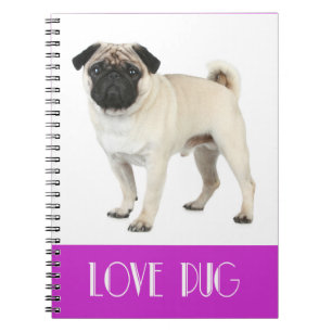 Cuaderno Morado de Pug Cachorro Amoroso