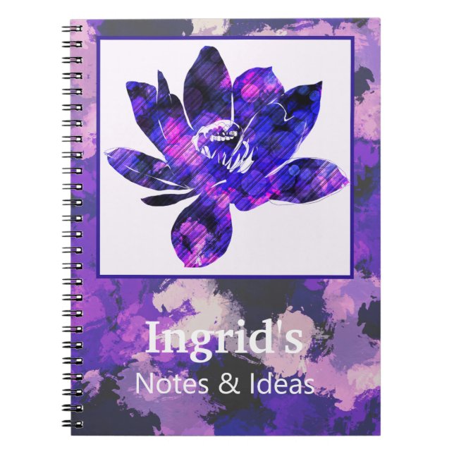 Cuaderno Morado espiritual de la flor Lotus Botánica (Frente)