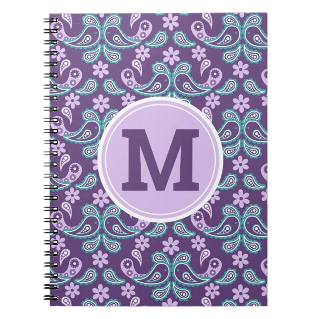 Cuaderno Morado fino Shabby Chic Purple y Paisley Monograma (Frente)