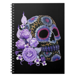Cuaderno Morado Floral Black Sugar Skull Día De Los Muertos