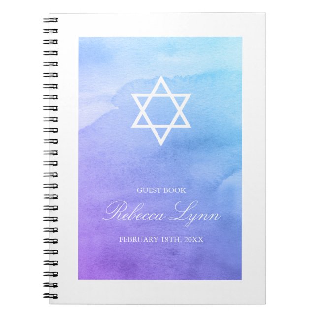 Cuaderno Morado Verde azulado Watercolor Bat Mitzvah Guest  (Frente)