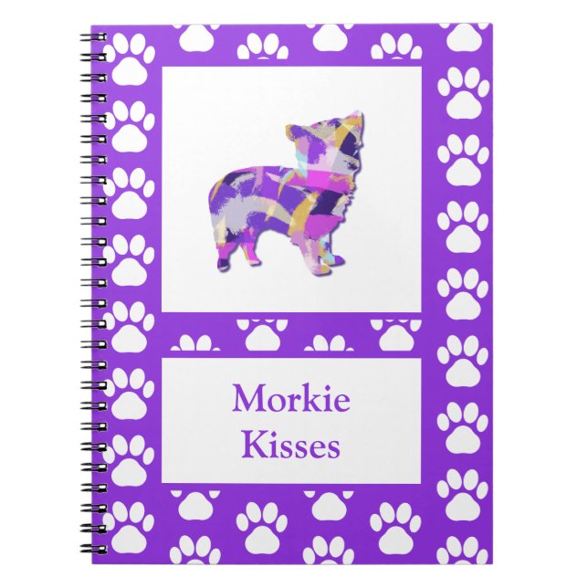 Cuaderno Morkie Cute Dog Silhouette Paw Purple Py&B (Frente)