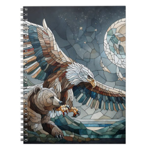 Cuaderno Mosaic Ai Art Oso marrón y una luna llena de águ