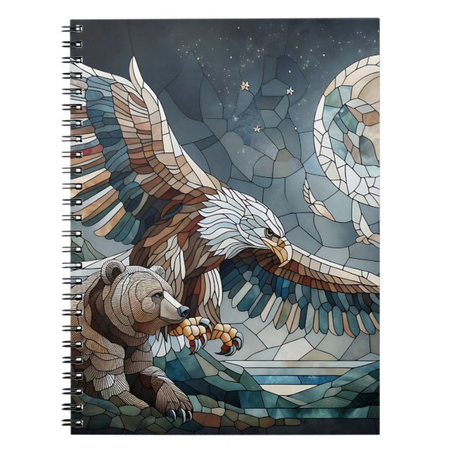Cuaderno Mosaic Ai Art | Oso marrón y una luna llena de águ (Frente)