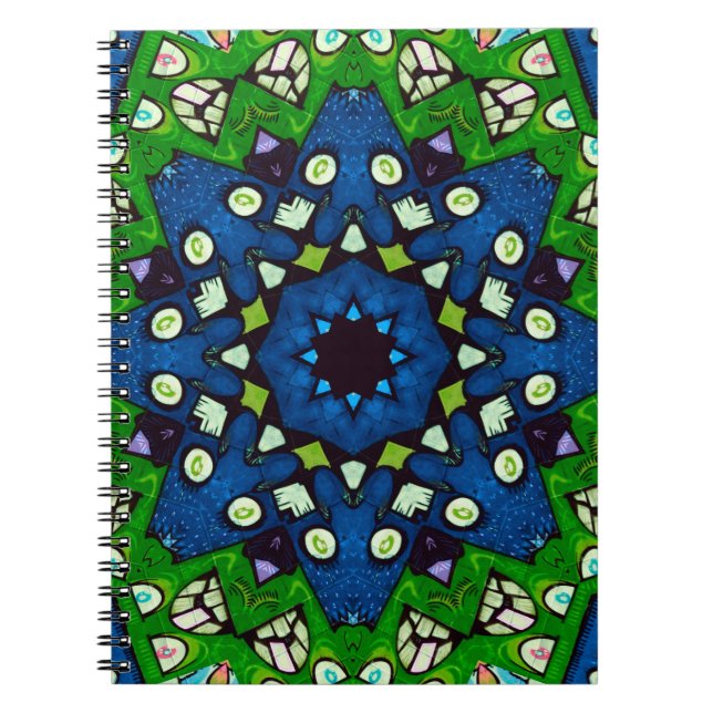 Cuaderno Mosaic Blue Green Hippie Boho Mandala (Frente)