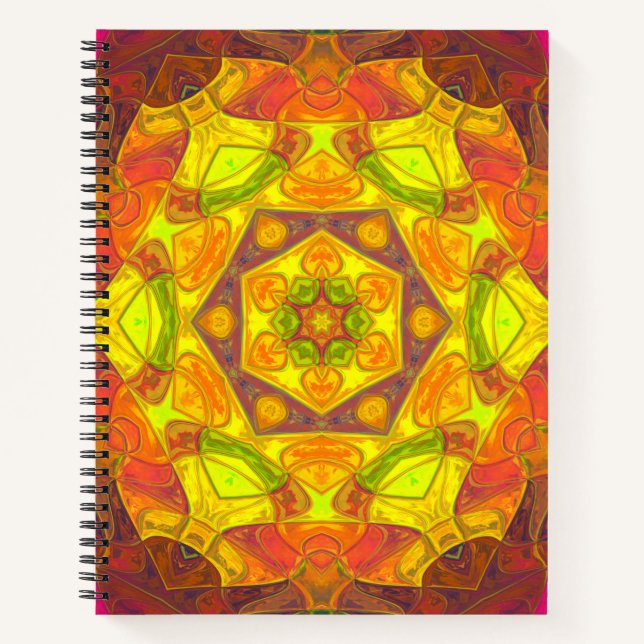 Cuaderno Mosaic Mandala Flor Naranja amarillo y morado (Anverso)