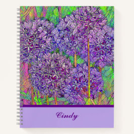 Cuaderno Mosaico de Allium púrpura con acuarela con nombre
