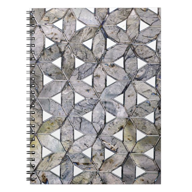 Cuaderno Mosaico de Piedra Gris Natural, flor de la vida (Frente)