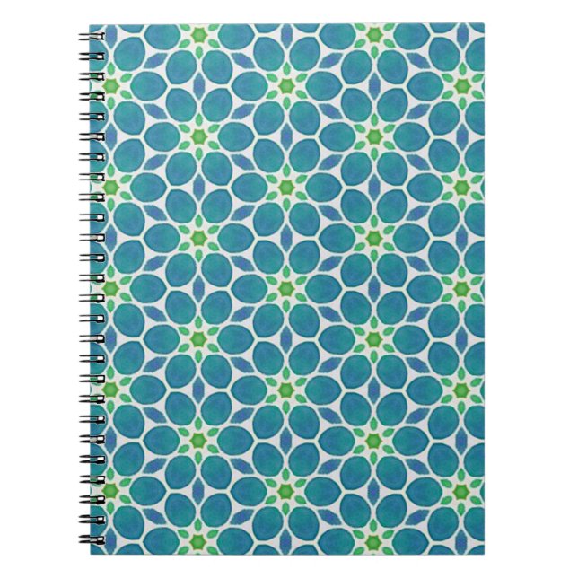 Cuaderno Mosaico floral de estampado floral verde azul verd (Frente)