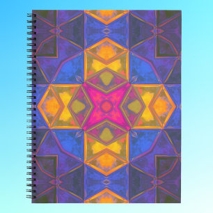 Cuaderno Mosaico Kaleidoscope cuadrado amarillo azul y rosa