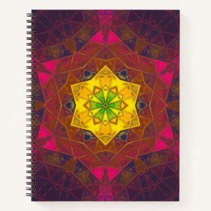 Cuaderno Mosaico Kaleidoscope Flor amarillo morado y rosa