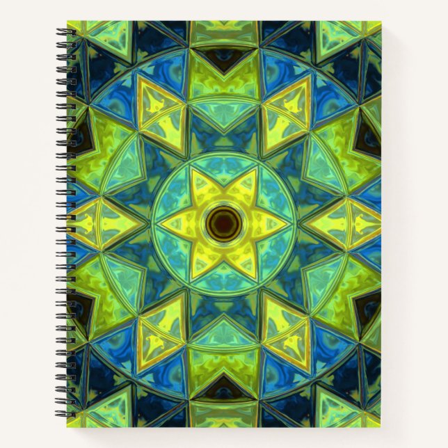 Cuaderno Mosaico Kaleidoscope Flor amarillo y azul (Anverso)