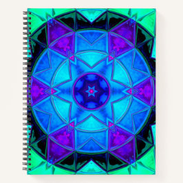 Cuaderno Mosaico Kaleidoscope Flor azul morado y Verde azul