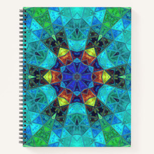 Cuaderno Mosaico Kaleidoscope Flor azul Verde y Naranja